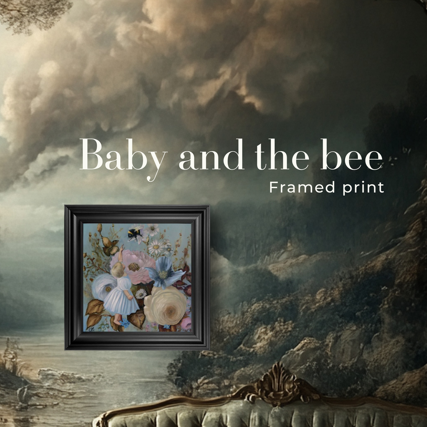 Baby and the bee Framed Fine Art Print