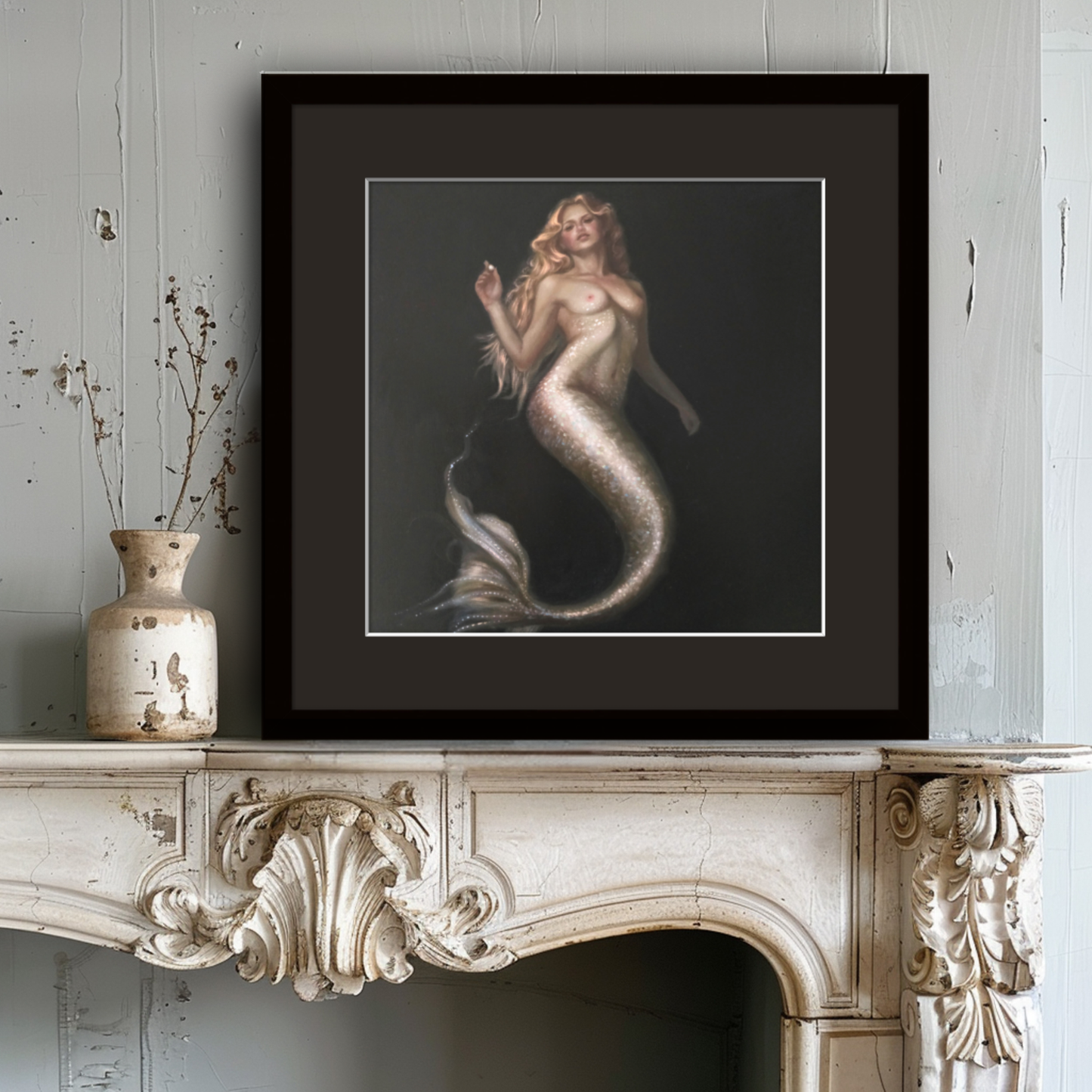 Perla Marina (sea pearl), mermaid oil painting, classical fantasy realism