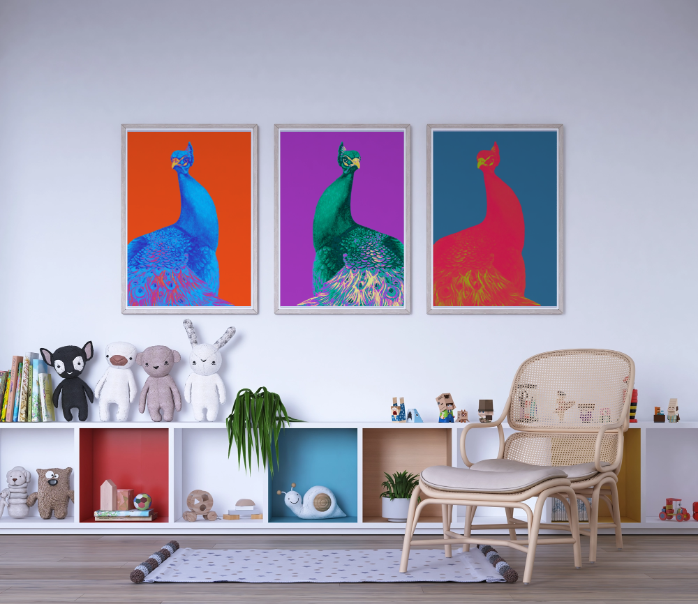 Electric Peacock Wooden Frame Print