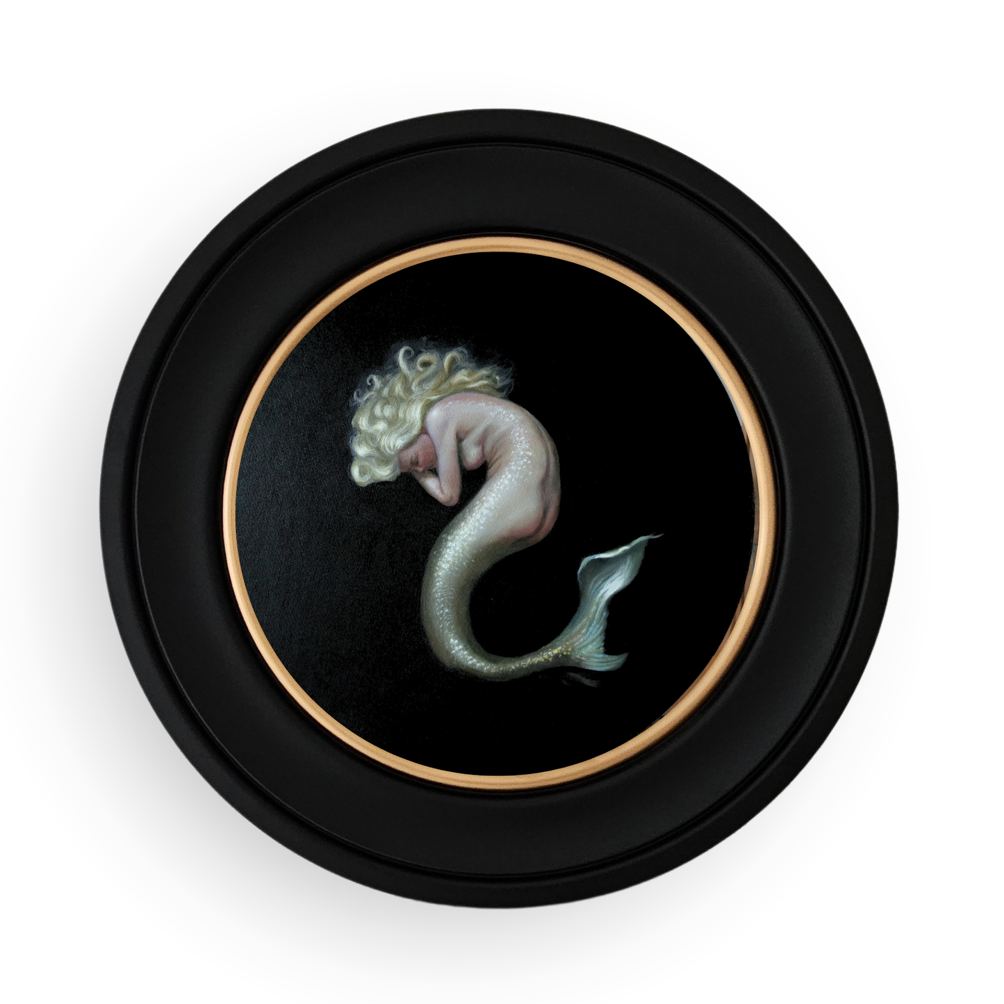 Nimue, mermaid circular oil painting, classical fantasy realism